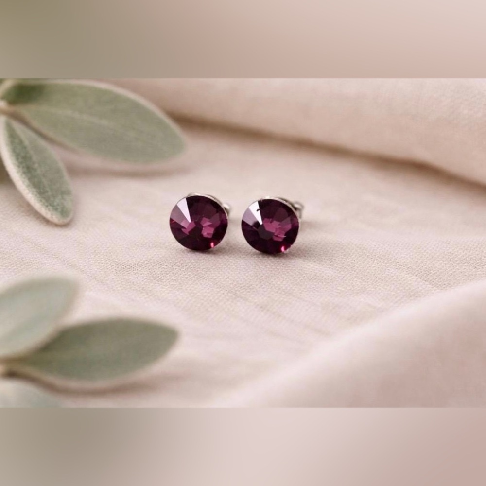Elegant Purple Crystal Stud Earrings - Women Jewelry